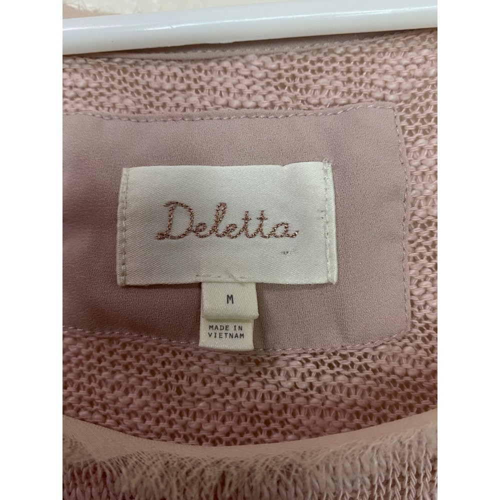 Deletta Anthropologie Pink Mixed Media Chiffon Hem Knit Sweater Top Size M - Picture 4 of 8